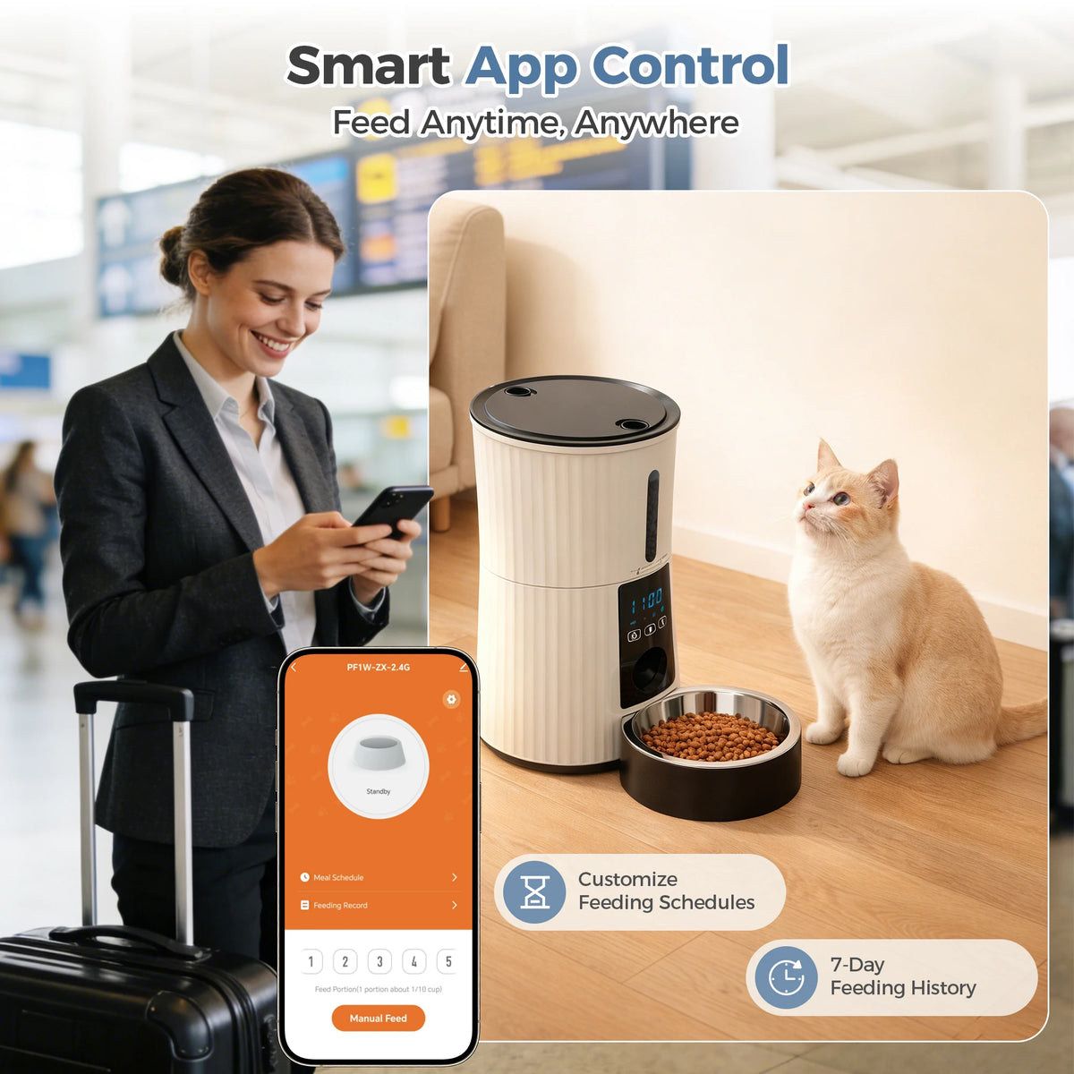 JHK Automatic WiFi Cat Feeder App Control Programmable Power Supply