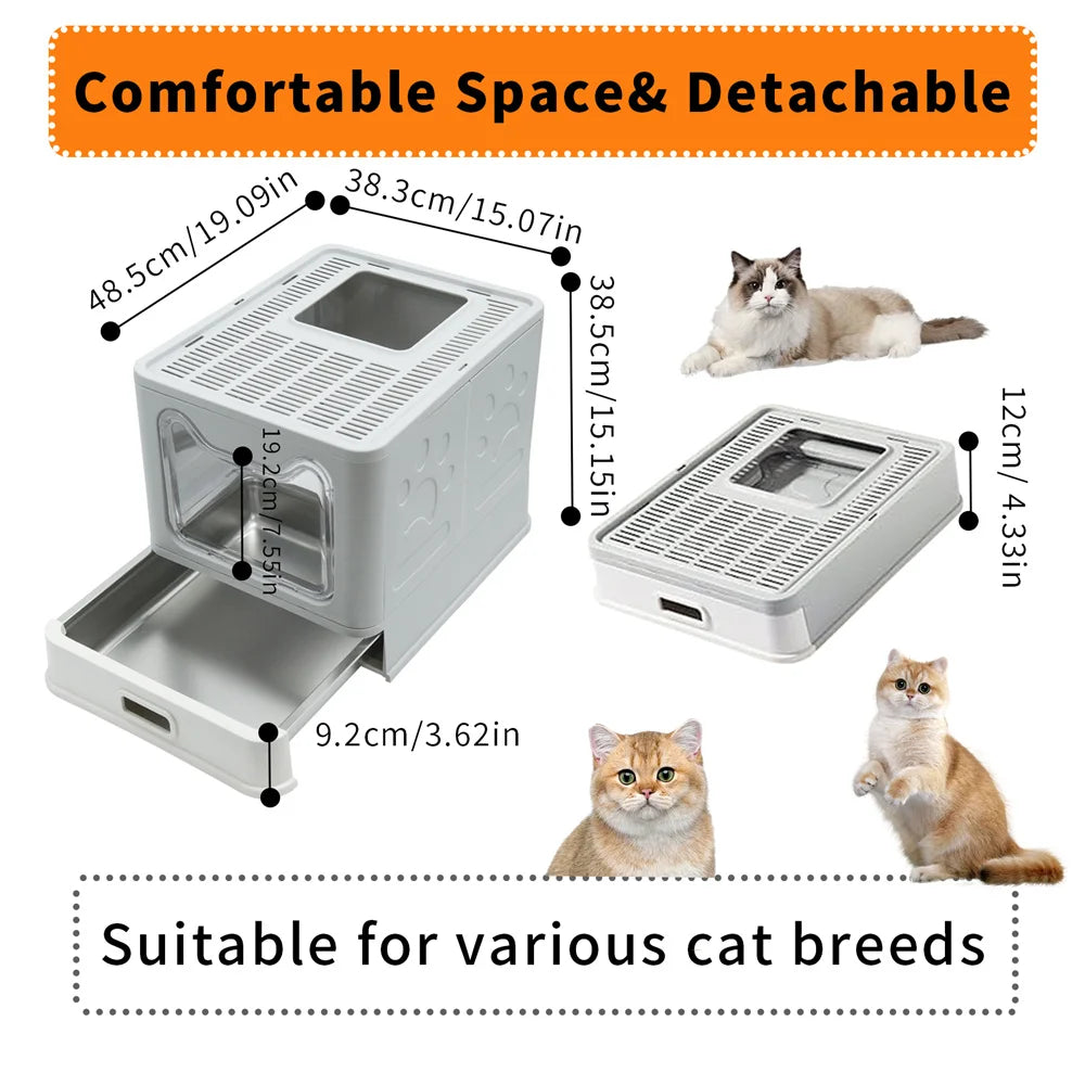 Enclosed Stainless Steel Top Entry Cat Litter Box With Lid