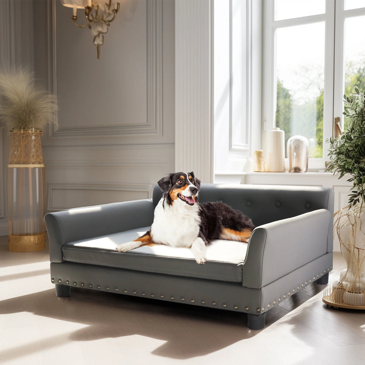 BINGOPAW Elevated Leather Rectangle Dog Bed Durable Sofa For Dogs