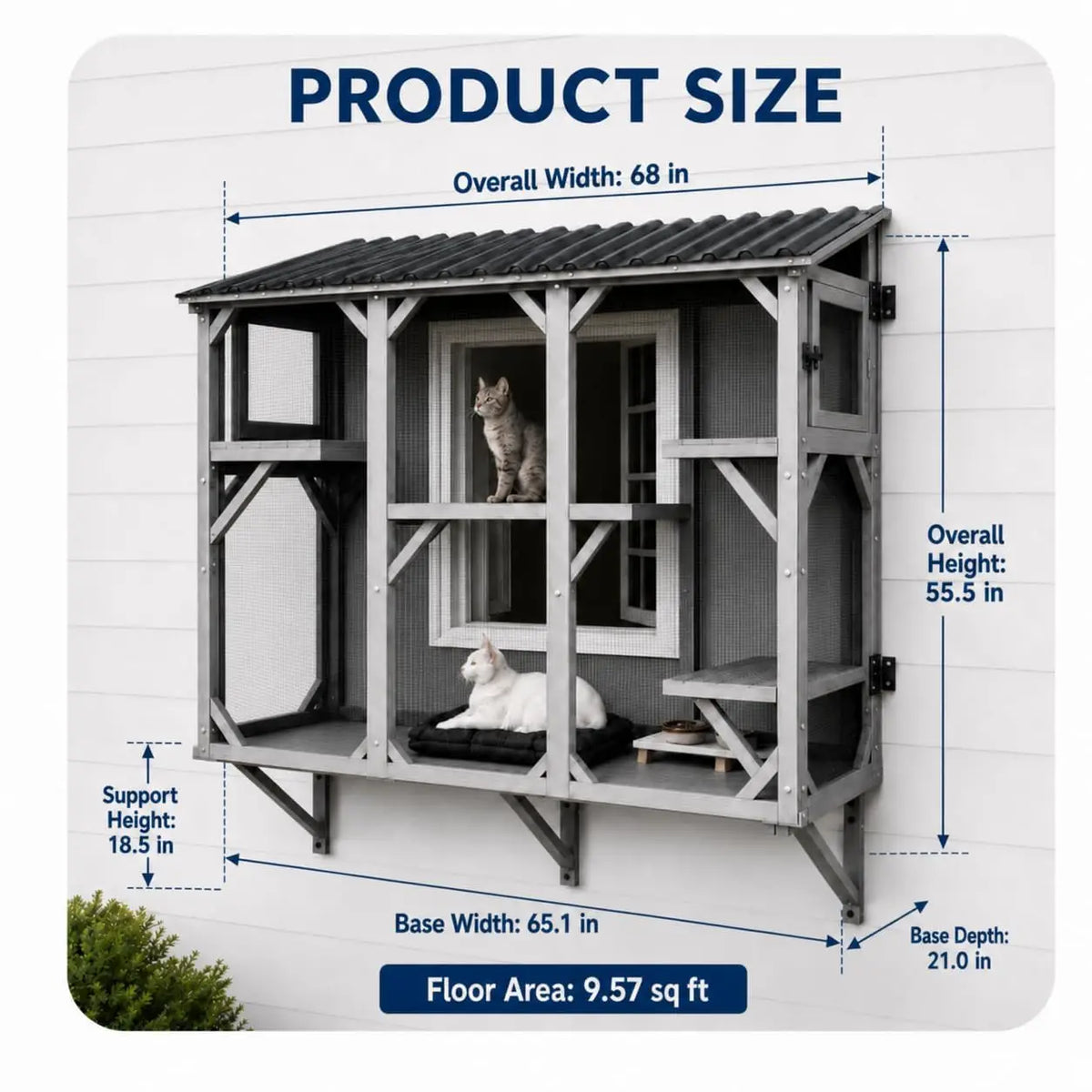 Outdoor Wooden Cat Window Catio Enclosure With Panoramic Viewing Perch