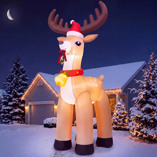 Joyfy Christmas Inflatable Reindeer With Santa Hat And LED Lights