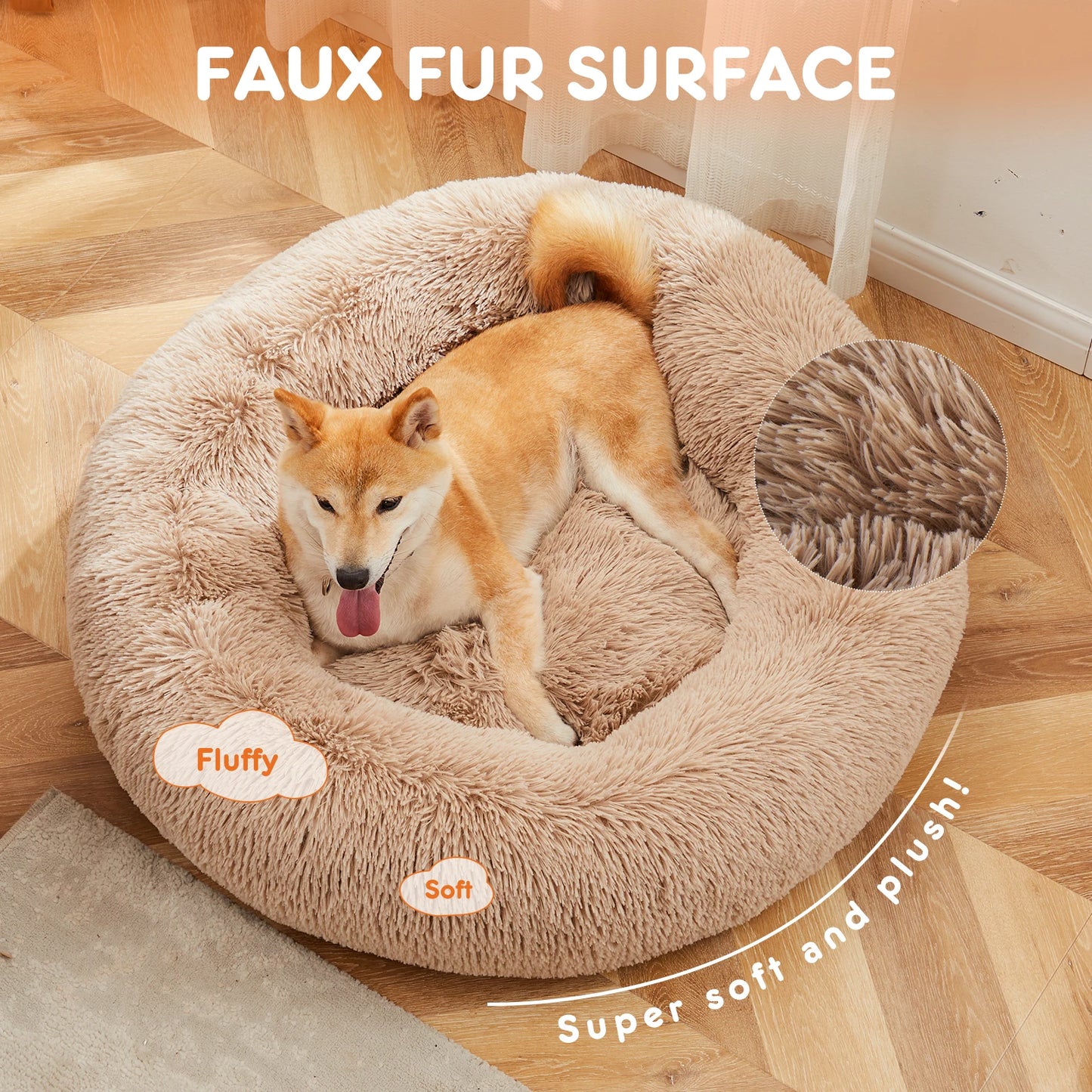 JHK Calming Dog Bed Plush Round Anti Slip Washable Lounge