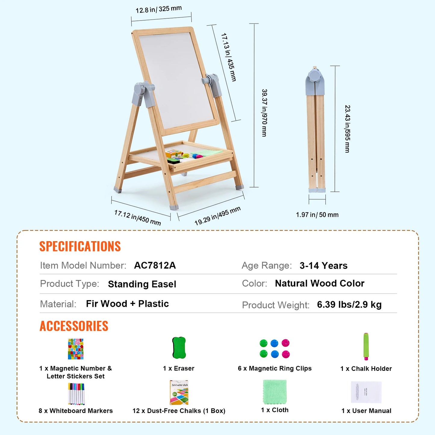 SucceBuy Standing Magnetic Drawing Board Easel With Paints