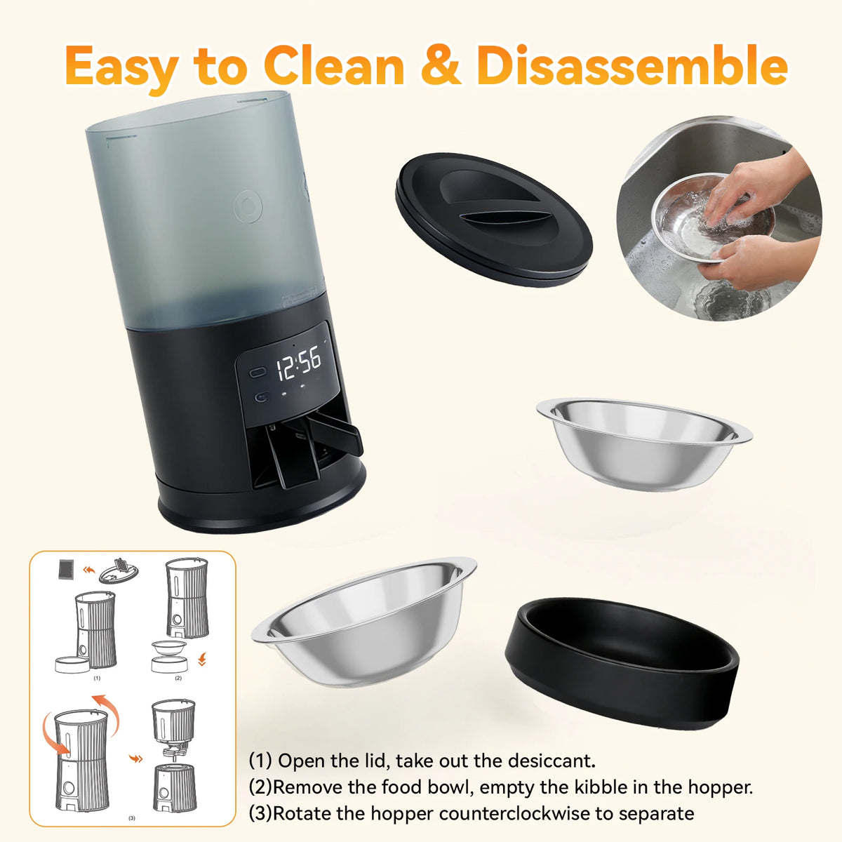 Automatic Cat Food Dispenser Stainless Bowls Dual Power Timed LCD