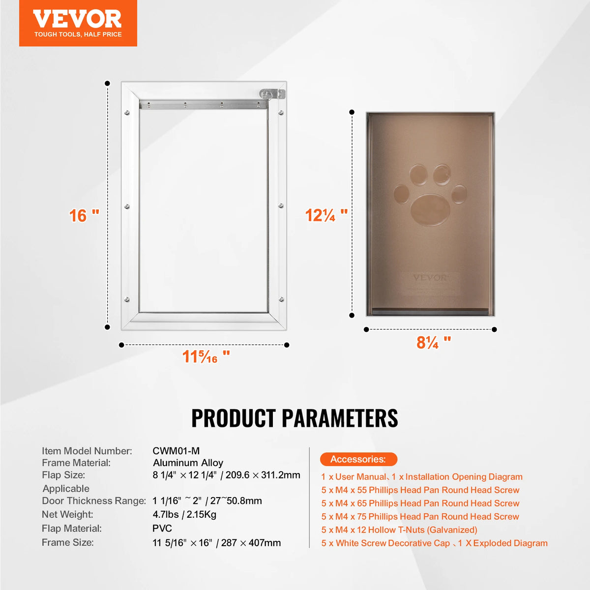 Weatherproof Aluminum Frame Pet Door With Lock And Flap