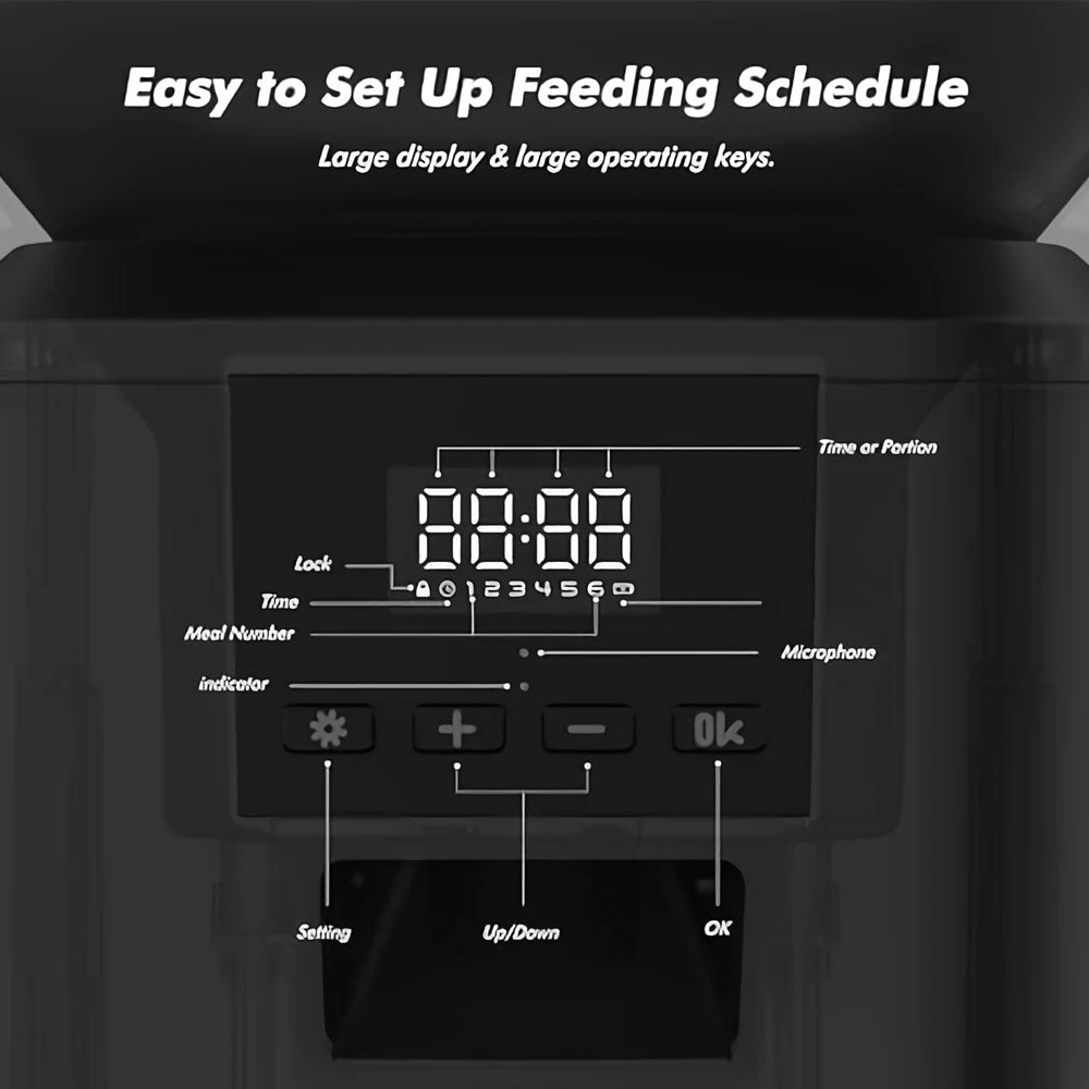 Nityers Automatic Cat Feeder Voice Recorder Dual Power Stainless Bowl
