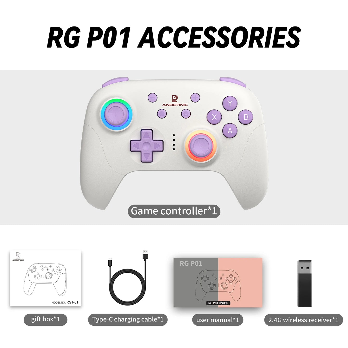 Anbernic RG P01 Wireless Bluetooth Gamepad RGB Hall Effect Controller