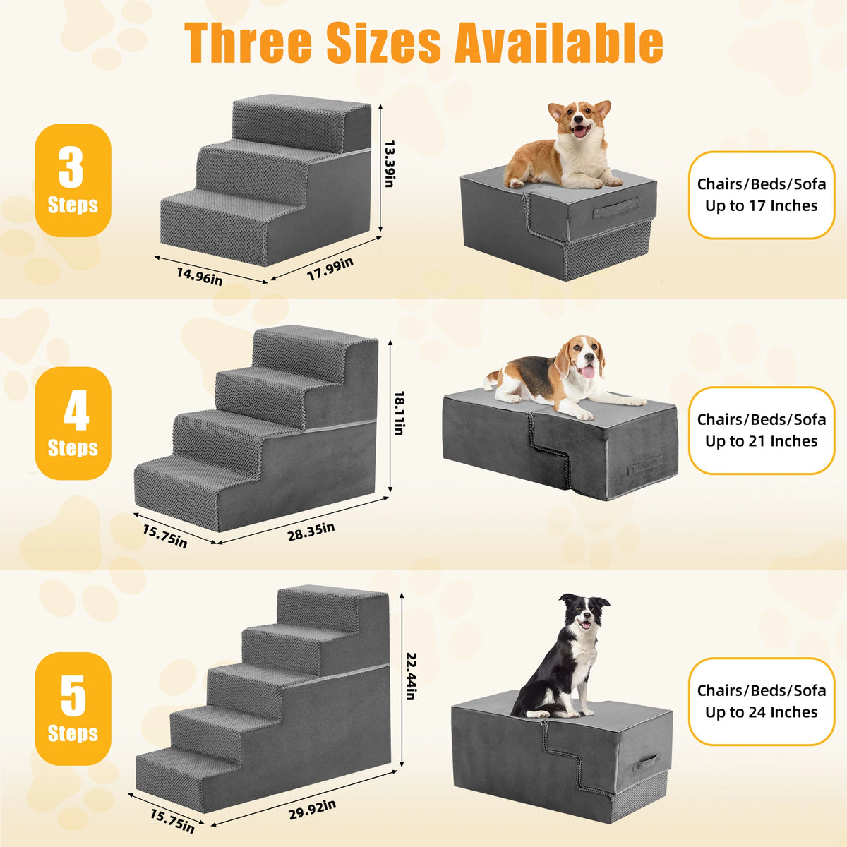 Three To Five Step Right Angled Foam Dog Stairs Ramp