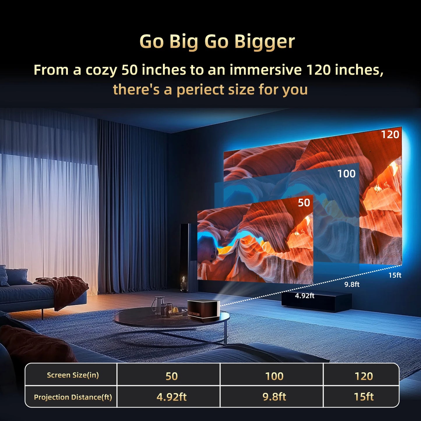 KTC Smart Projector Native 1080P 4K Supported WiFi Bluetooth Speakers