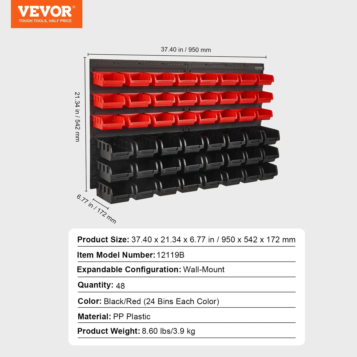 SucceBuy Wall Mounted Plastic Storage Bins Parts Organizer Rack