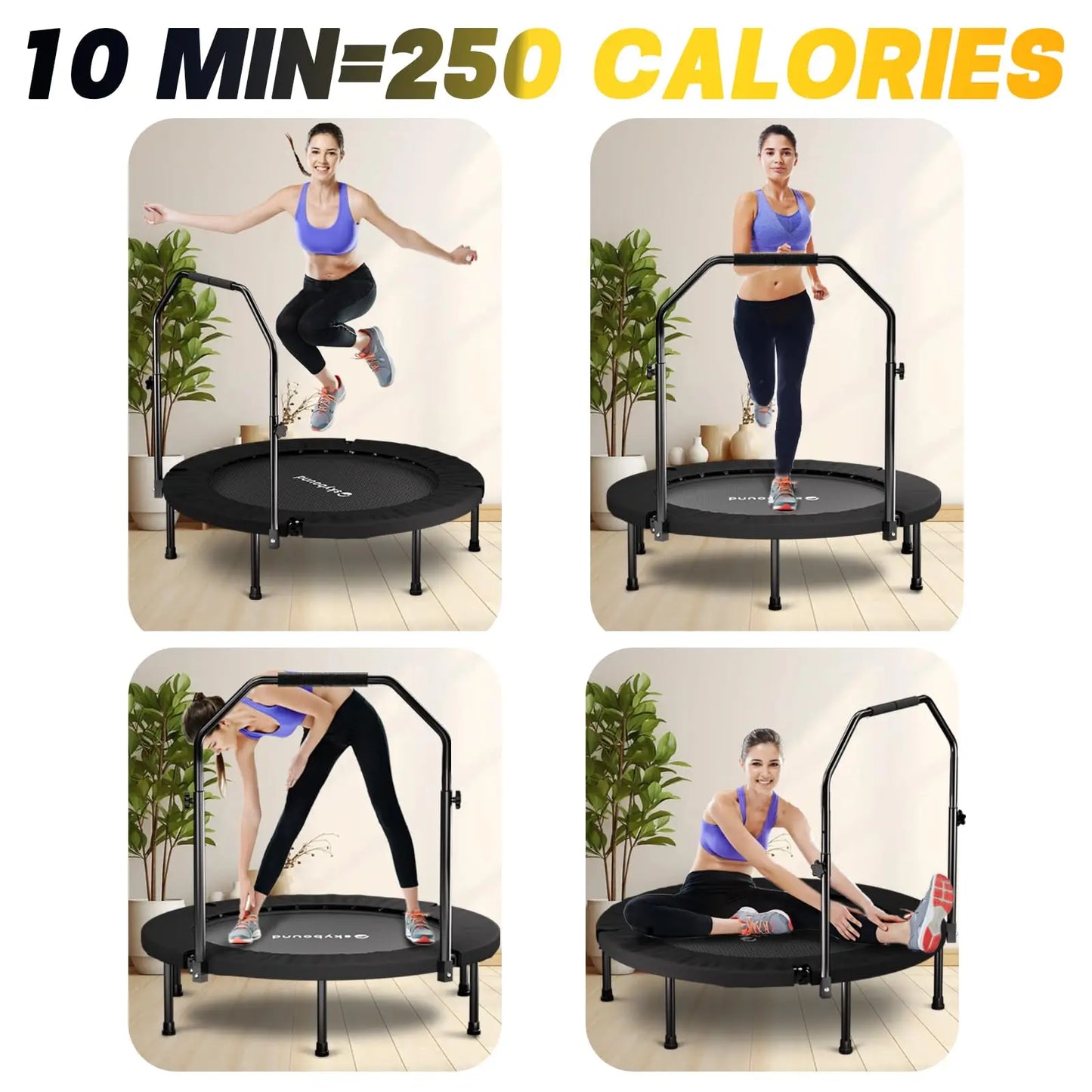 Foldable Mini Trampoline Fitness Rebounder With Adjustable Handle