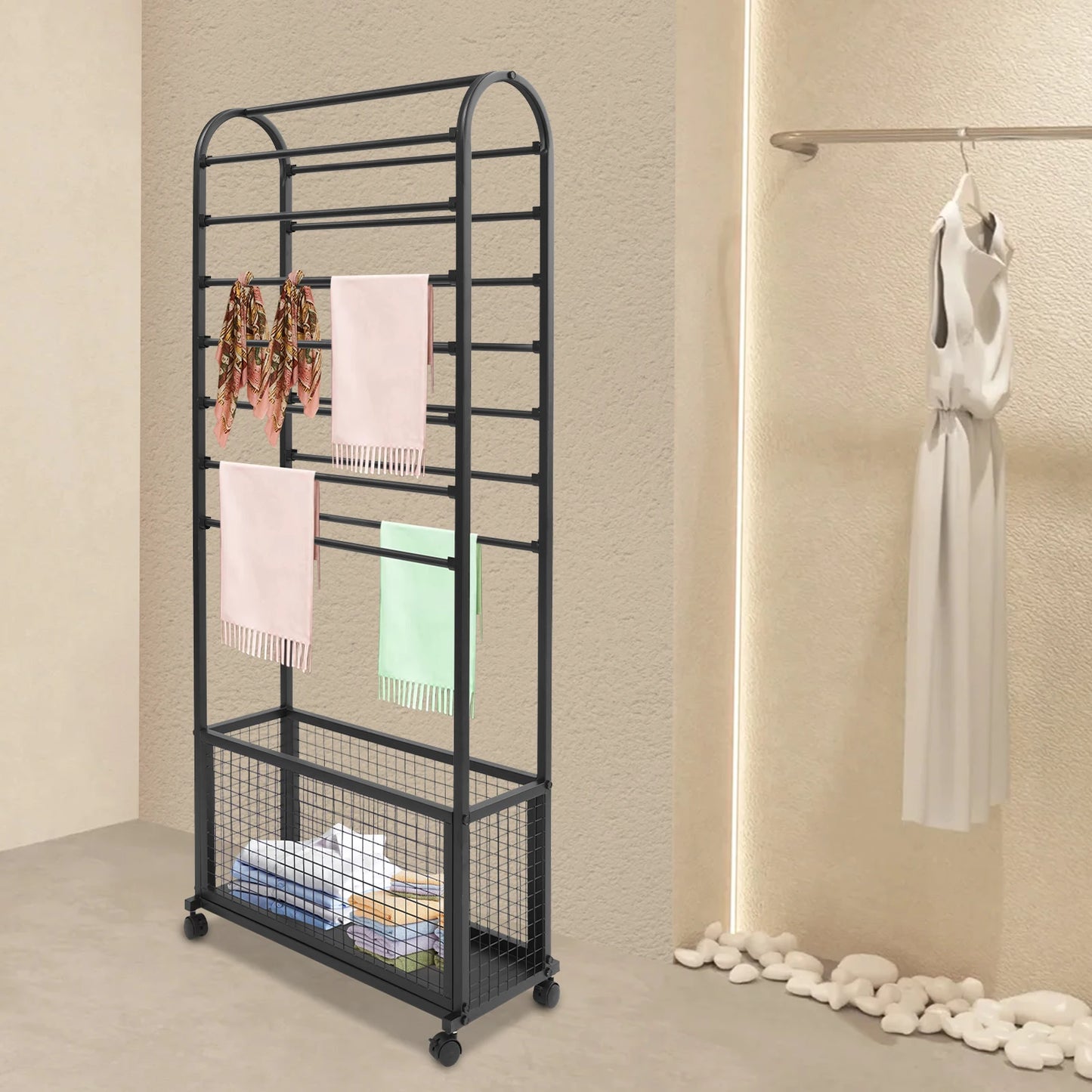 Iron Rolling Ribbon Holder Rack With Storage Basket