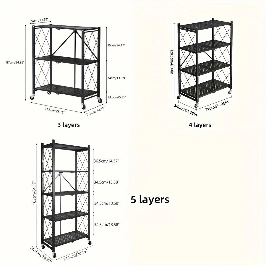 Heavy Duty Foldable Metal Storage Rack With Wheels Garage Kitchen