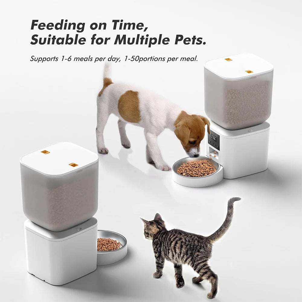 Nityers Automatic Cat Feeder Voice Recorder Dual Power Stainless Bowl