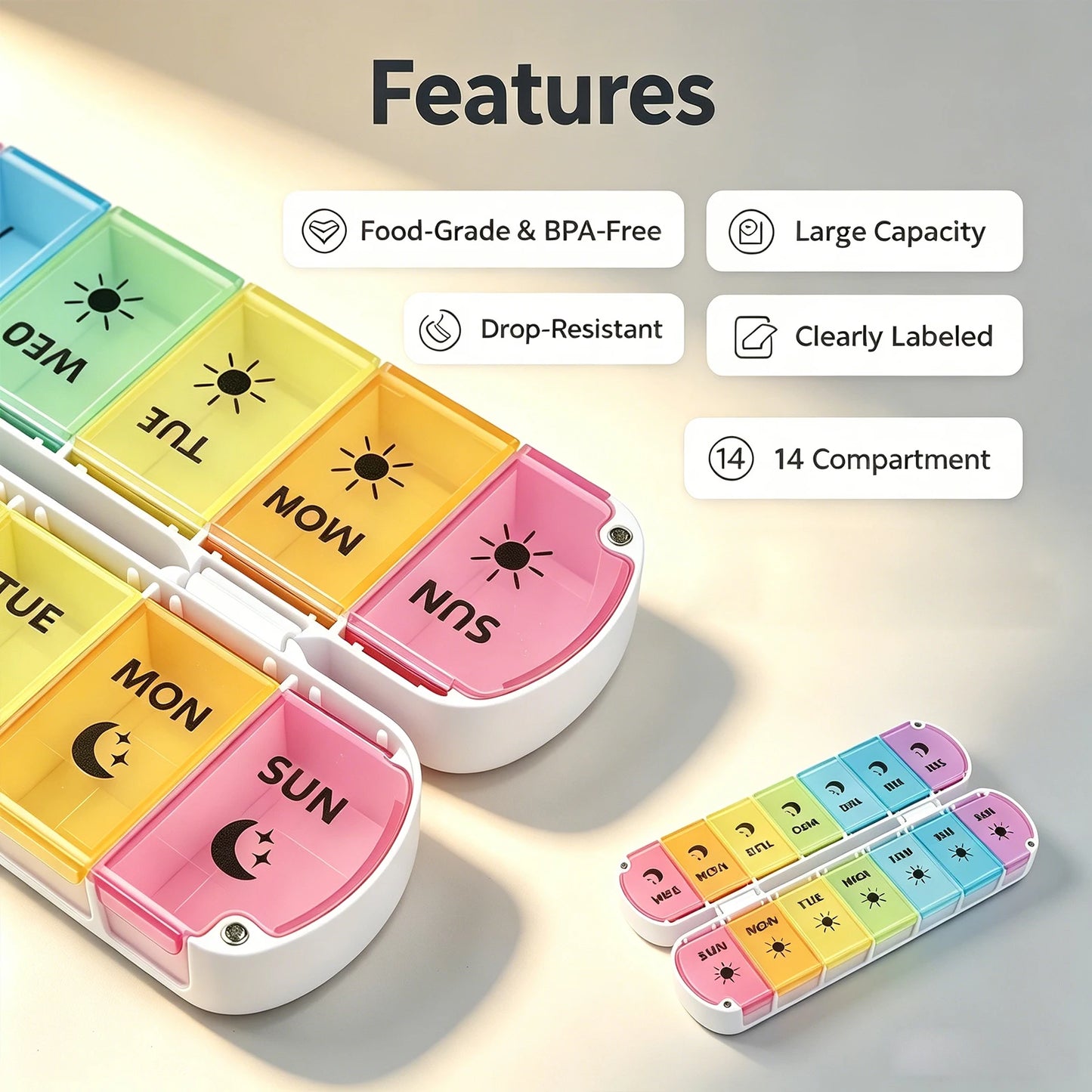 Weekly Pill Organizer Double Dose Foldable Container For Medication Vitamins