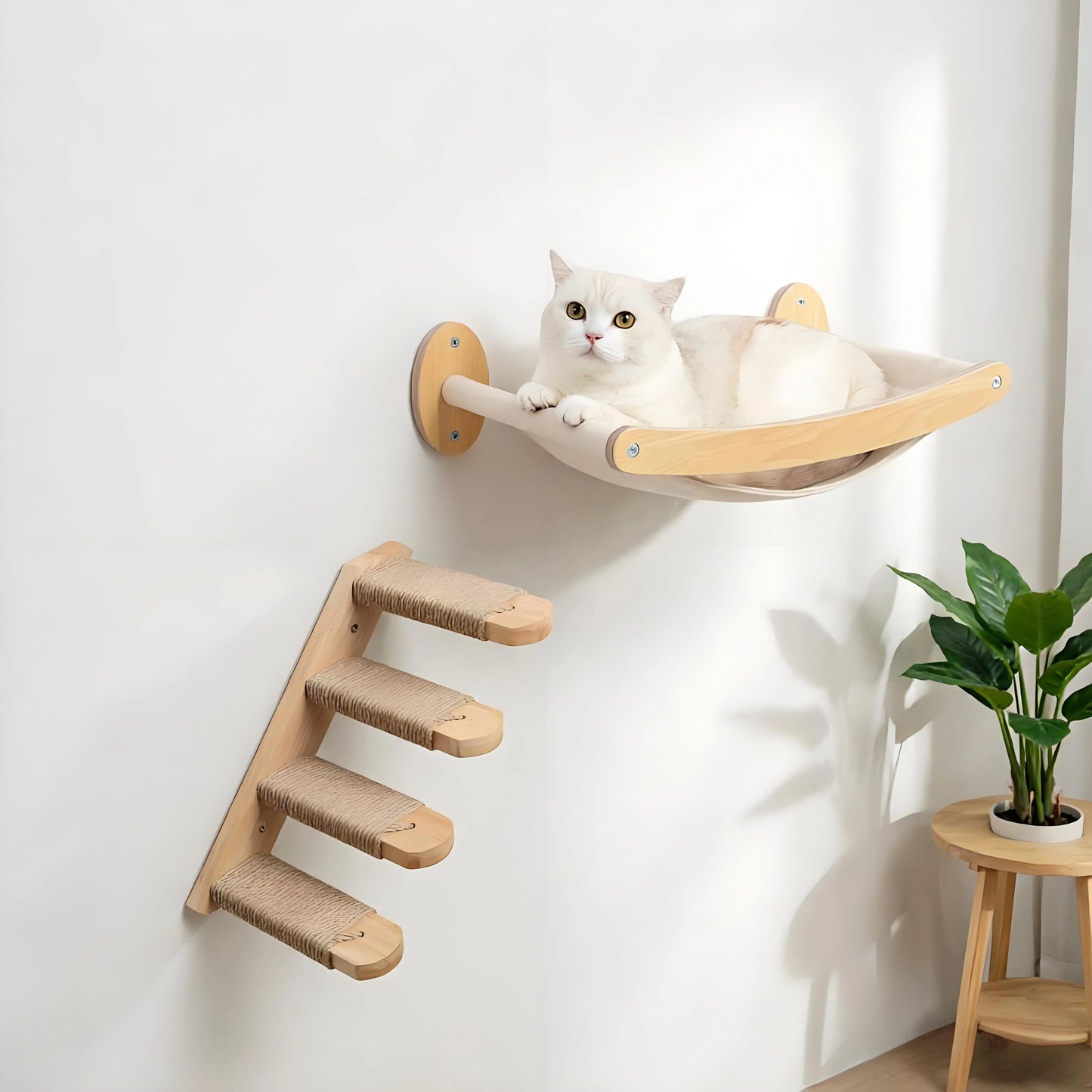 CWV Wall Mounted Cat Hammock With Sisal Rope Scratching Shelf