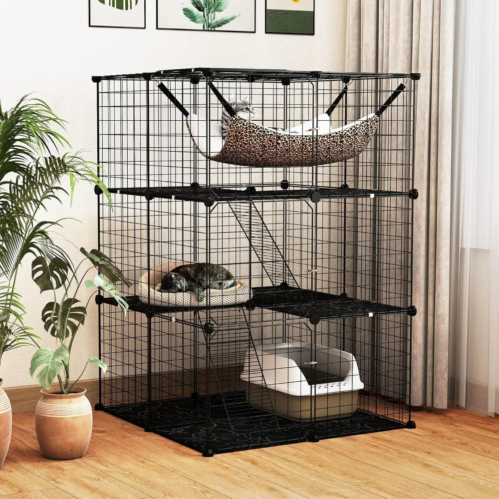 Tangkula Three Tier Metal Cat Cage With Hammock And Ladders