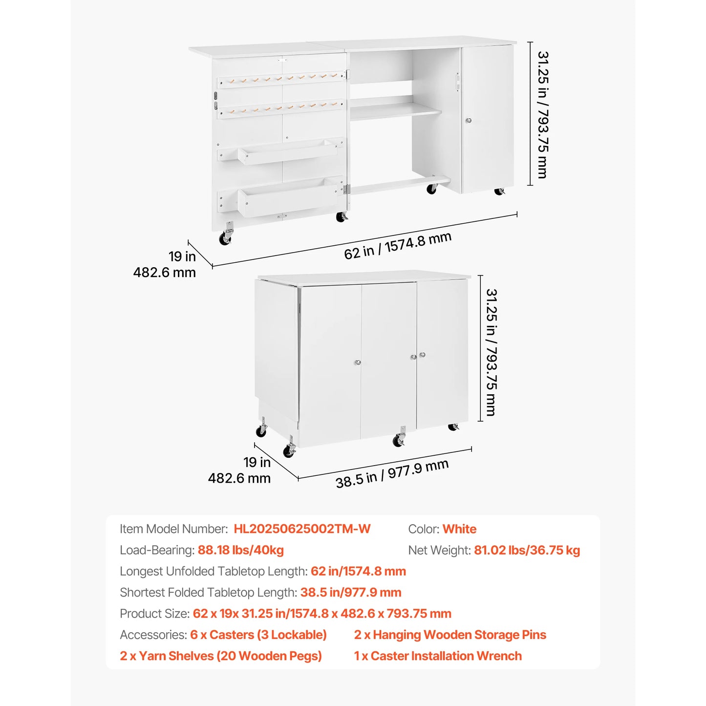 SucceBuy Folding Sewing Table Multipurpose Cabinet Charging Station