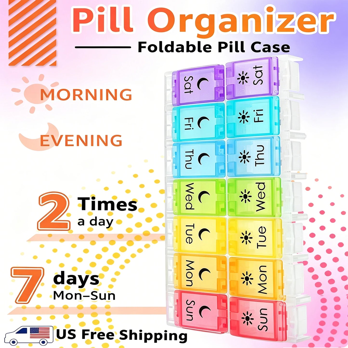 Weekly Pill Organizer 14 Compartments BPA Free Foldable Medicine Box
