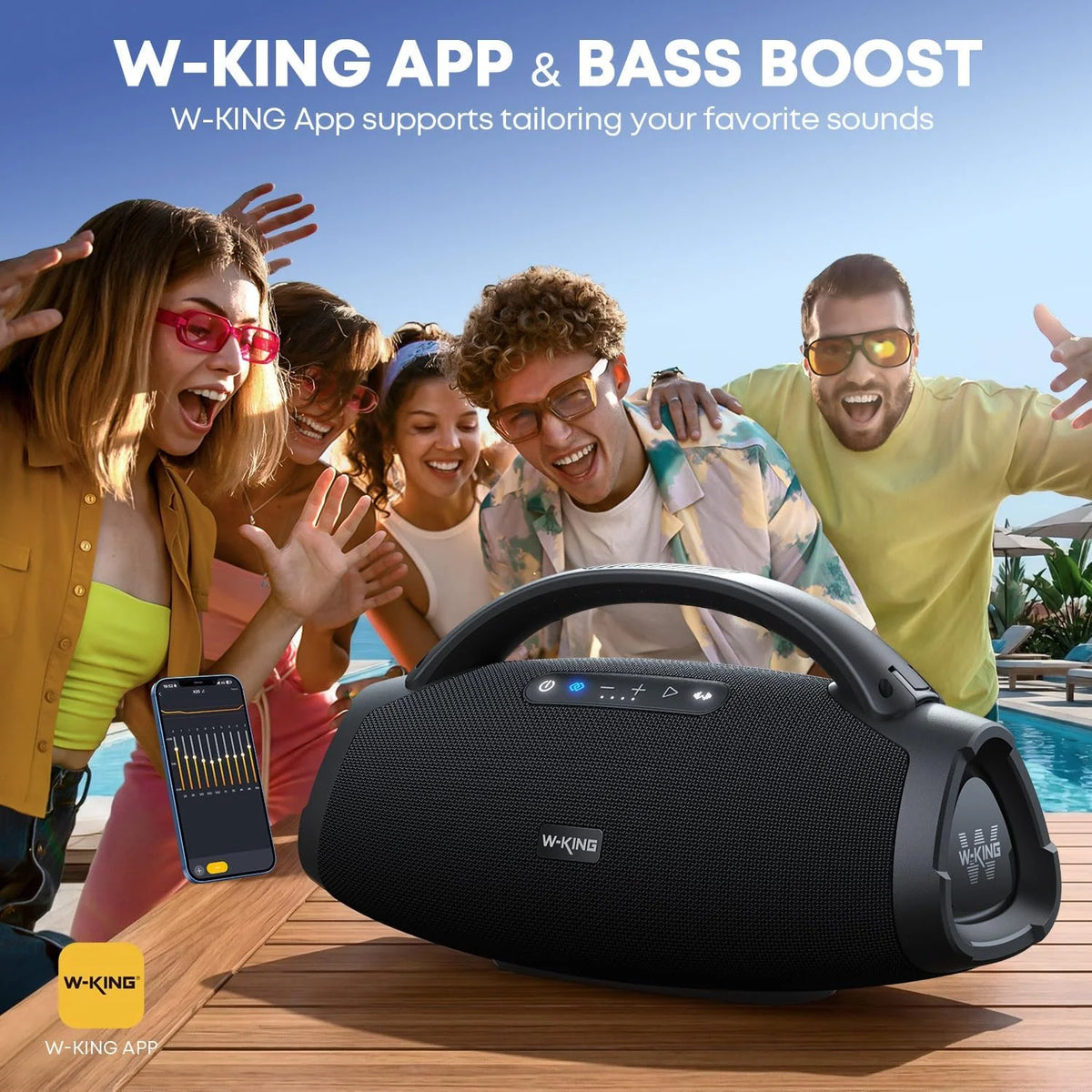 W-KING Wireless Bluetooth Speaker With Powerful Subwoofer And Waterproof Design