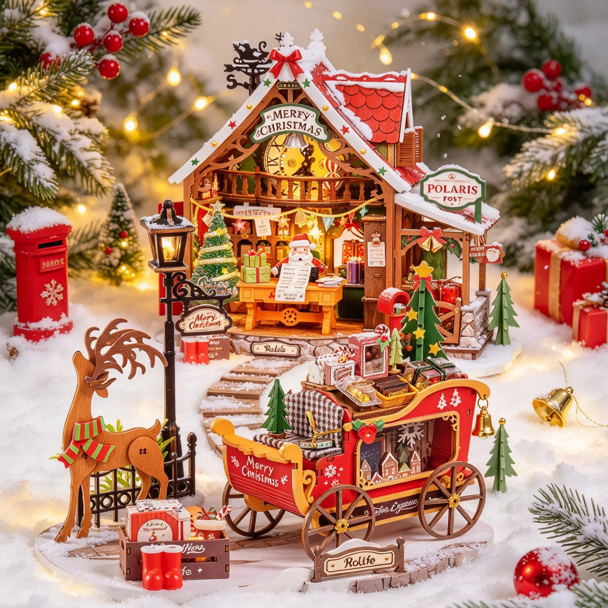 Rolife Reindeer Express Wooden 3D Puzzle Car Building Kit