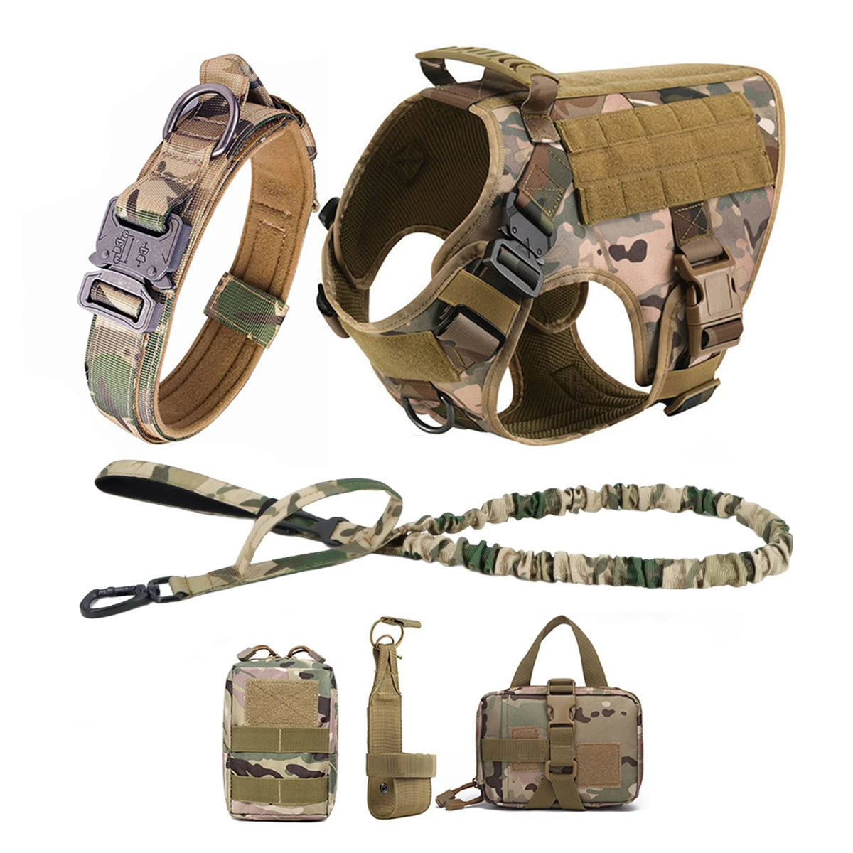 Heavy Duty Tactical Nylon Dog Harness With Molle Pouches