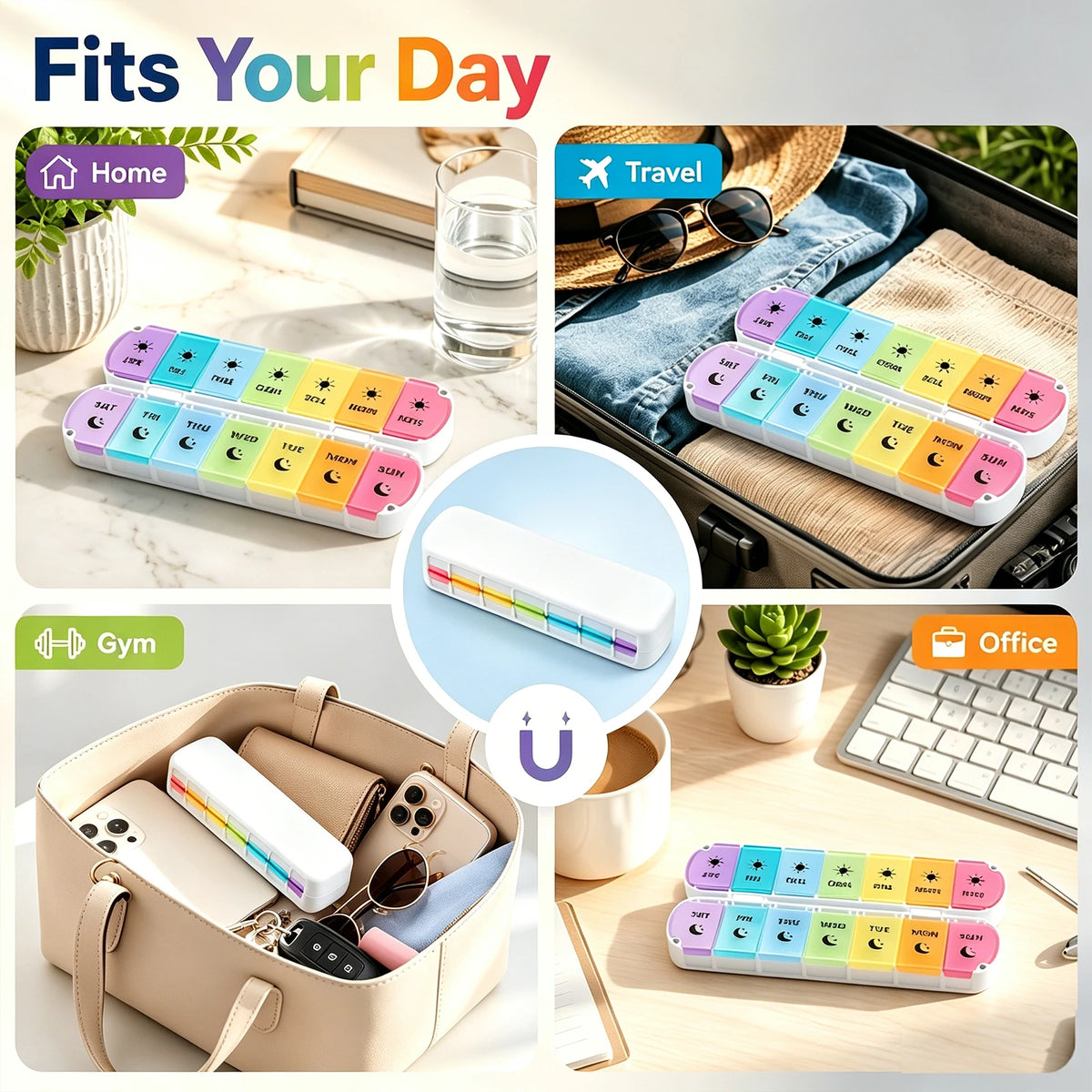Weekly Pill Organizer Double Dose Foldable Container For Medication Vitamins