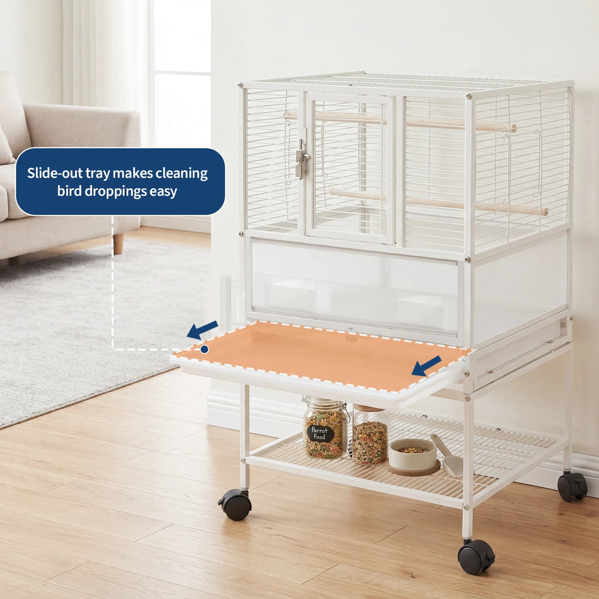 HiMISS Bird Cage With Stand Wheels And Detachable Storage Shelf
