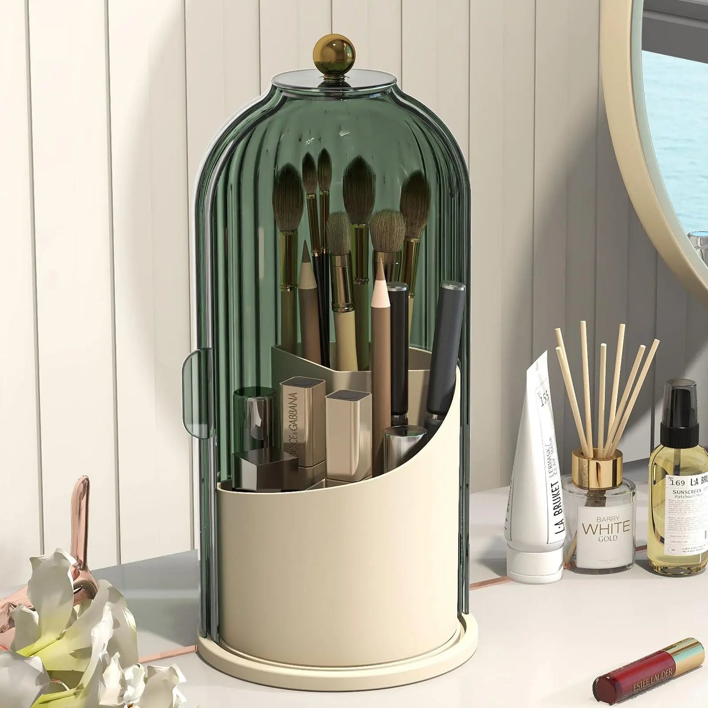 Yoolens 360 Rotating Makeup Brush Holder Dustproof Lid Organizer