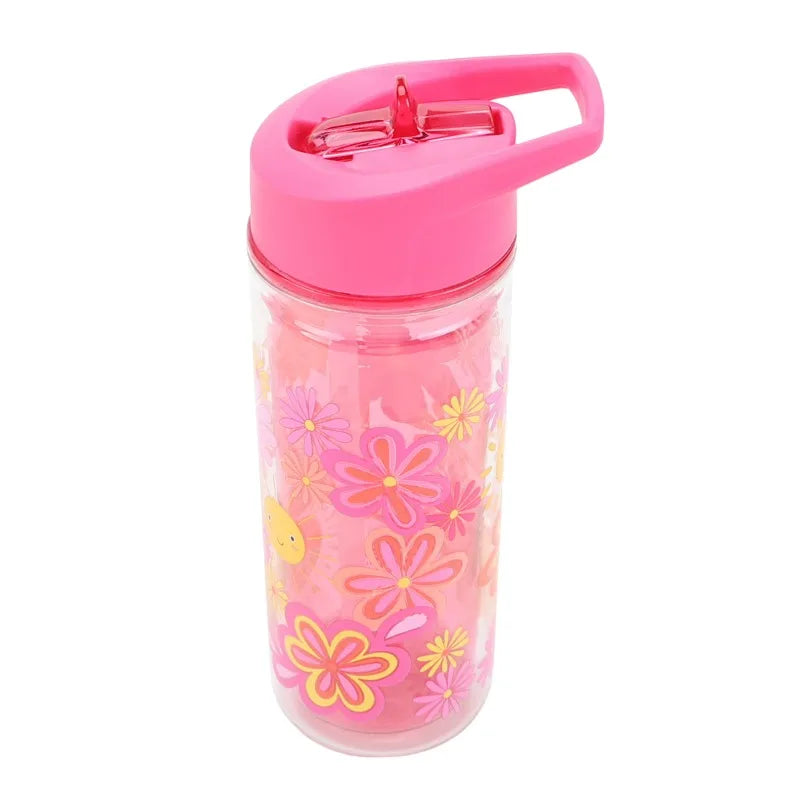 Flower Double Wall Insulated Water Bottle With Lid And Straw