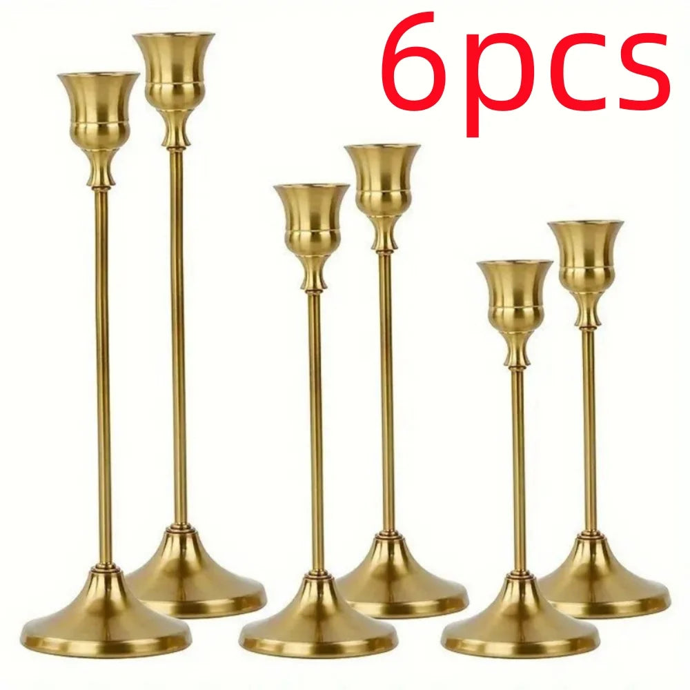 Romantic Gold Metal Taper Candle Stick Holder Set