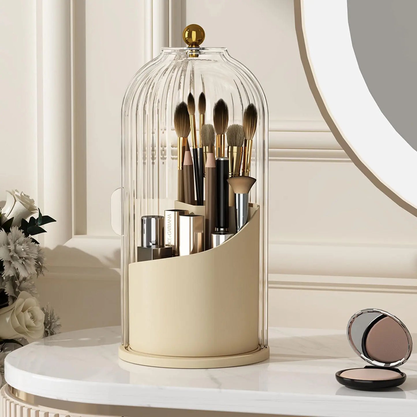 Yoolens 360 Rotating Makeup Brush Holder Dustproof Lid Organizer