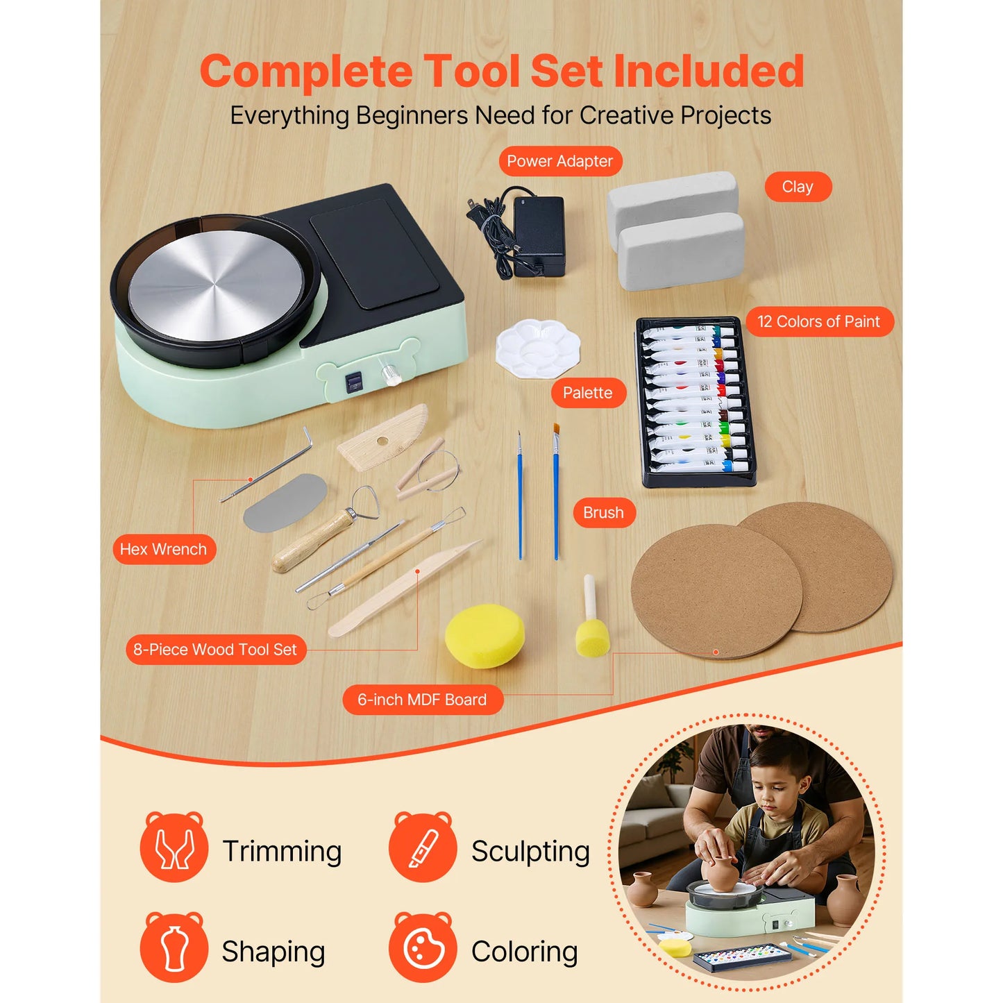 SucceBuy Mini Pottery Wheel Electric Clay Turntable Adjustable Speed