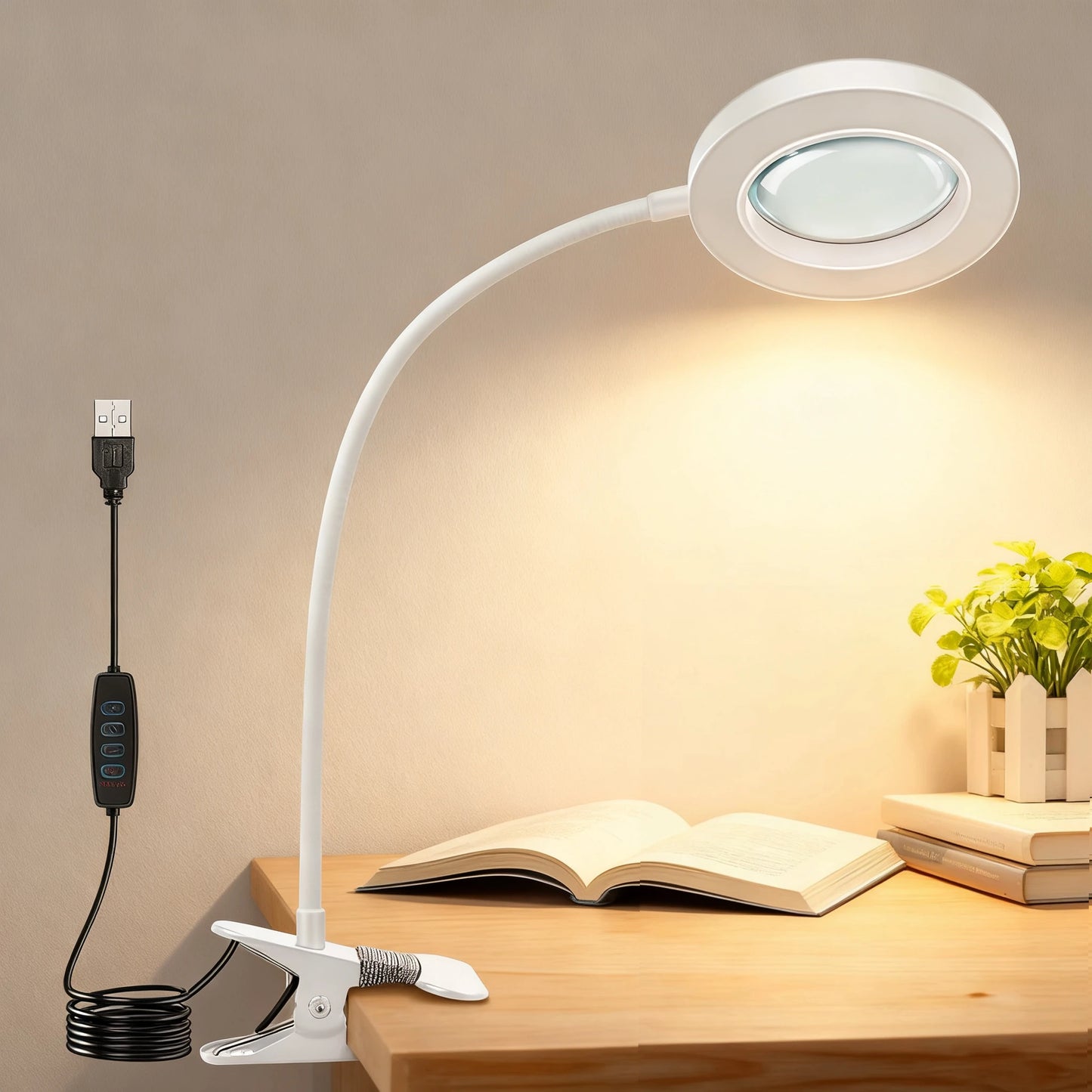 Dumiloo Led Clip On Magnifying Desk Lamp With Adjustable Gooseneck