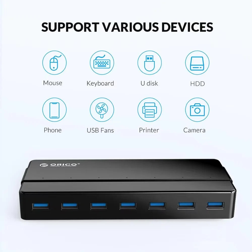 ORICO 7 Port USB SuperSpeed Hub 12V Power Adapter Included