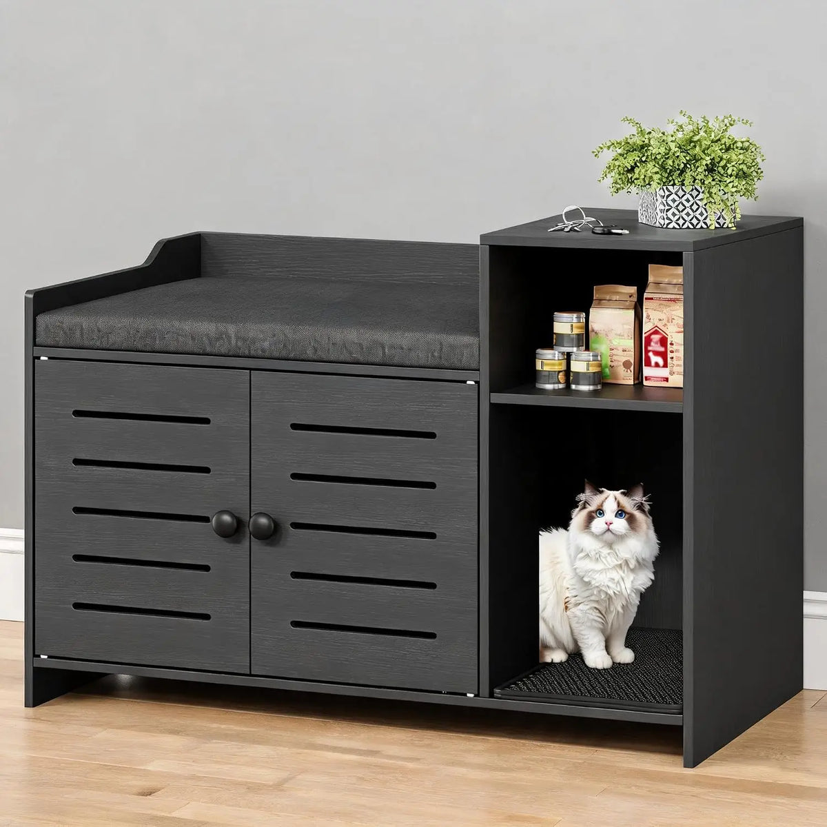 Garvee Farmhouse Cat Litter Box Enclosure Cabinet With Storage Shelf
