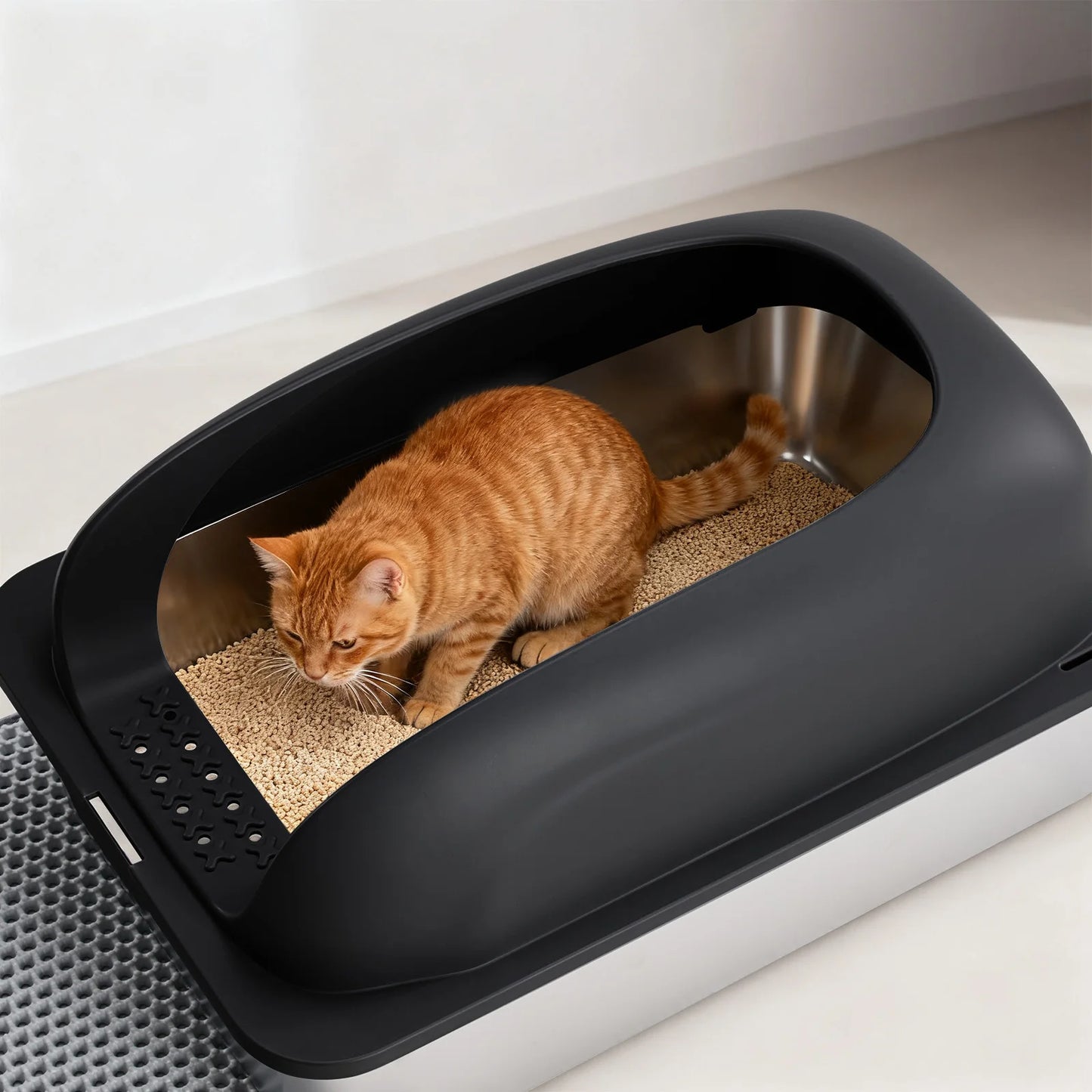 Stainless Steel Semi Closed Cat Litter Box With Lid