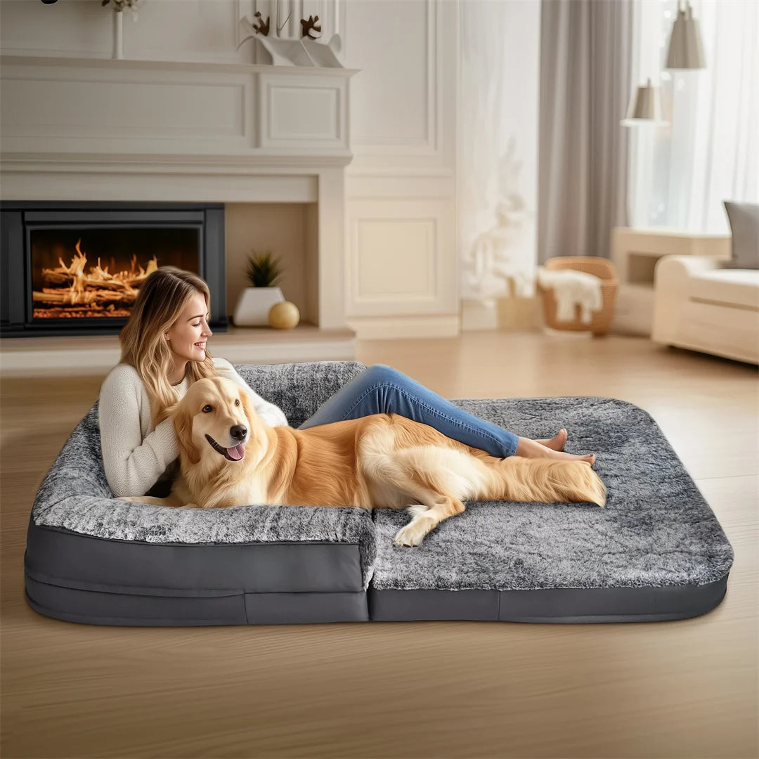 BINGOPAW Orthopedic Dog Bed With Removable Plush Cover Foldable