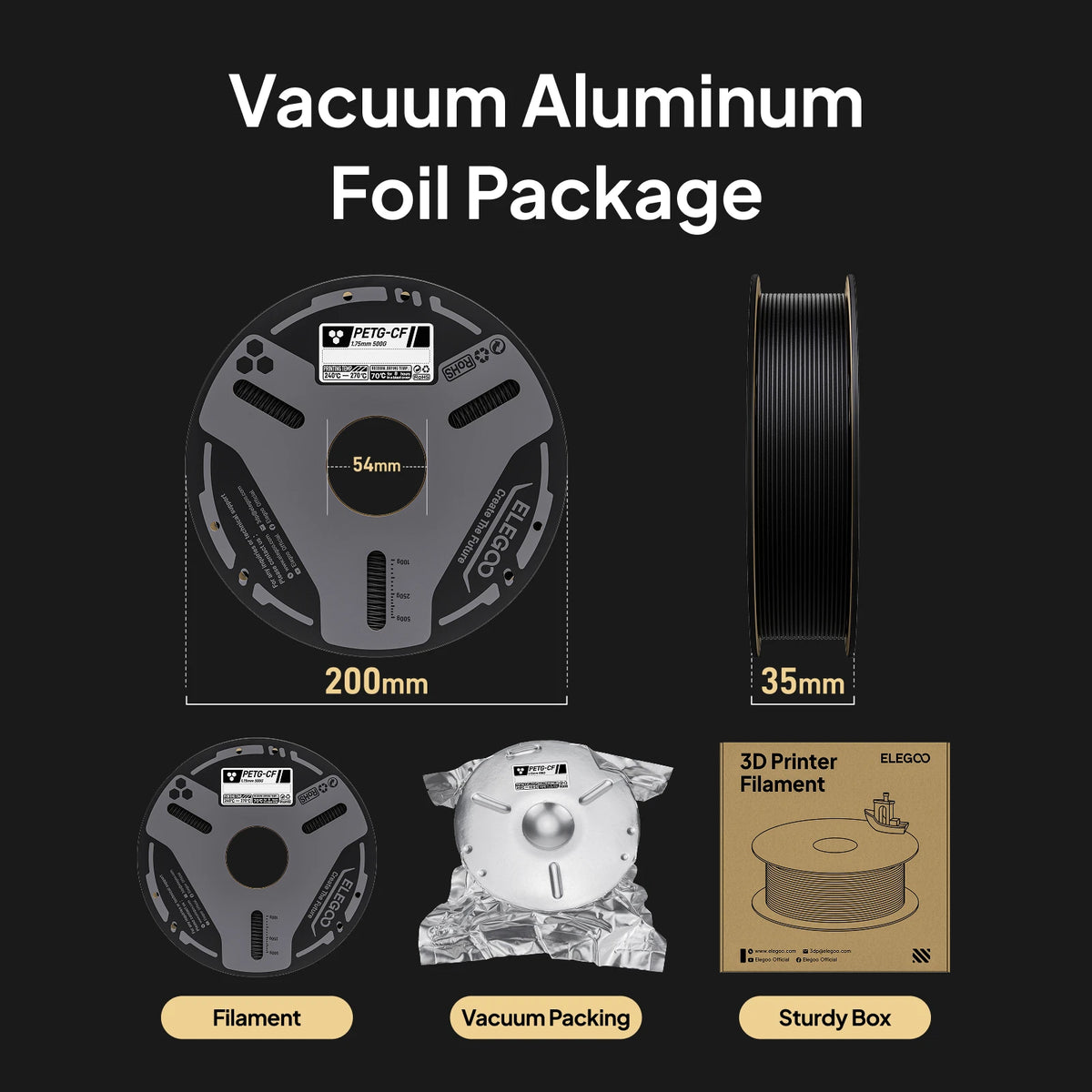 ELEGOO PETG-CF Carbon Fiber 3D Printing Filament for FDM Printers