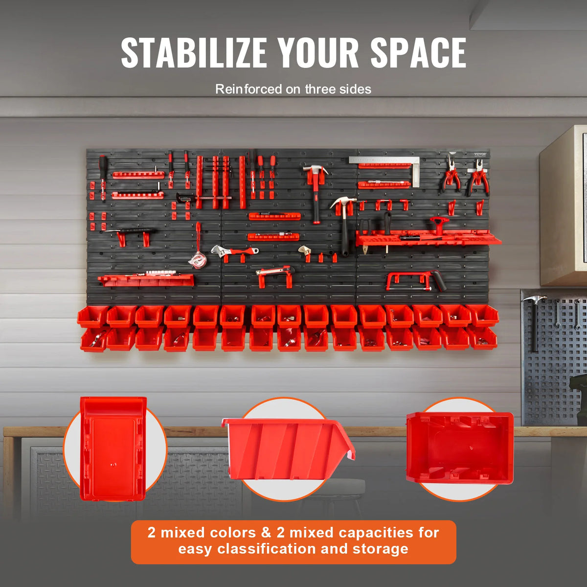 SucceBuy Wall Mounted Plastic Storage Bins Parts Organizer Rack