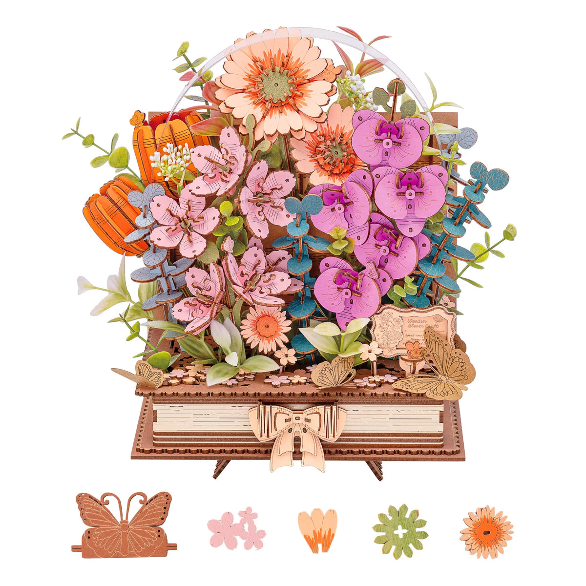 Rolife 3D Puzzle Wooden Blooming Book DIY Flower Bouquet