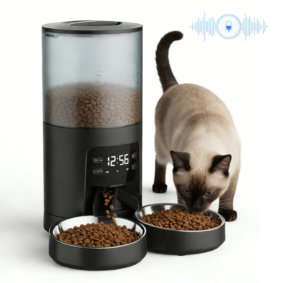 Automatic Cat Food Dispenser Stainless Bowls Dual Power Timed LCD
