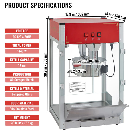 SucceBuy Countertop Popcorn Maker Movie Theater Style Popper
