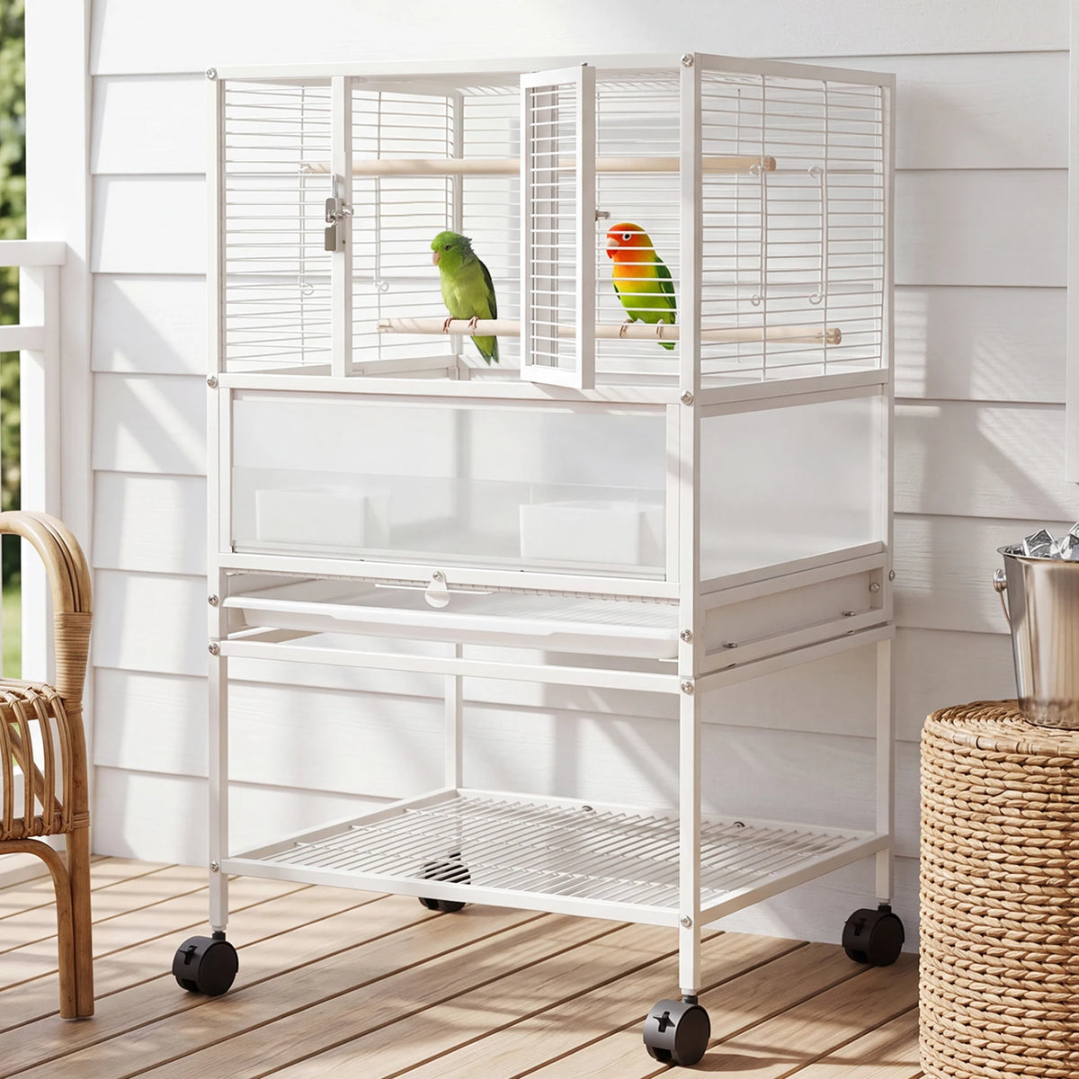 HiMISS Bird Cage With Stand Wheels And Detachable Storage Shelf