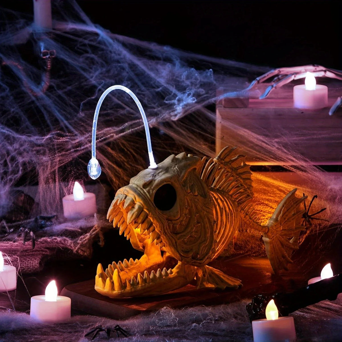 Halloween Skeleton Lantern Fish With LED Eyes Spooky Party Decoration