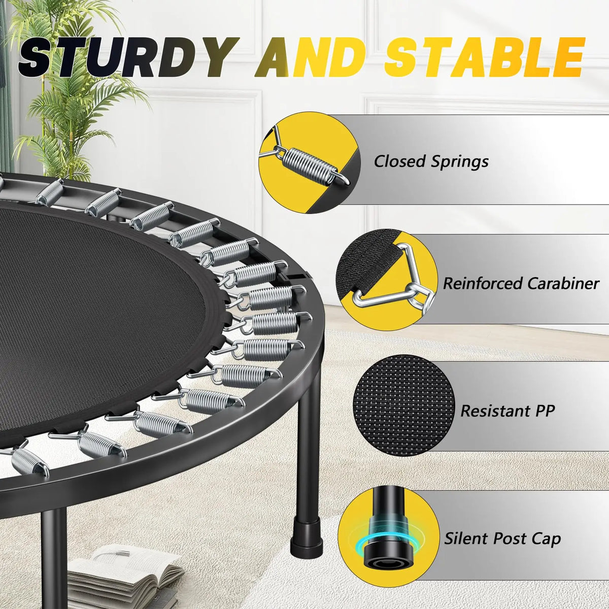 Foldable Mini Trampoline Fitness Rebounder With Adjustable Handle