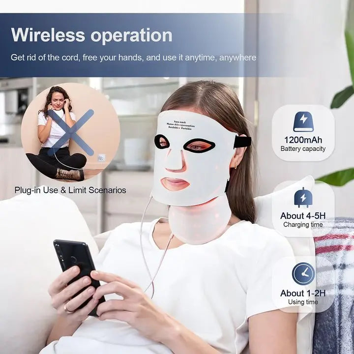 Foreverlily Silicone LED Face Neck Mask Skin Rejuvenation Wireless Therapy
