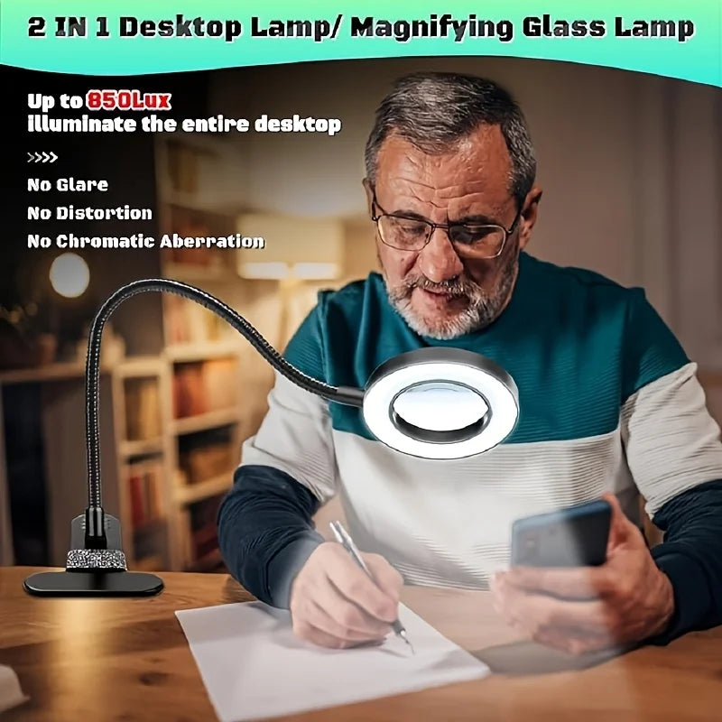 Dumiloo Led Clip On Magnifying Desk Lamp With Adjustable Gooseneck