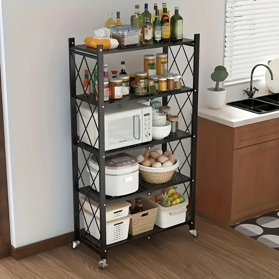 Heavy Duty Foldable Metal Storage Rack With Wheels Garage Kitchen