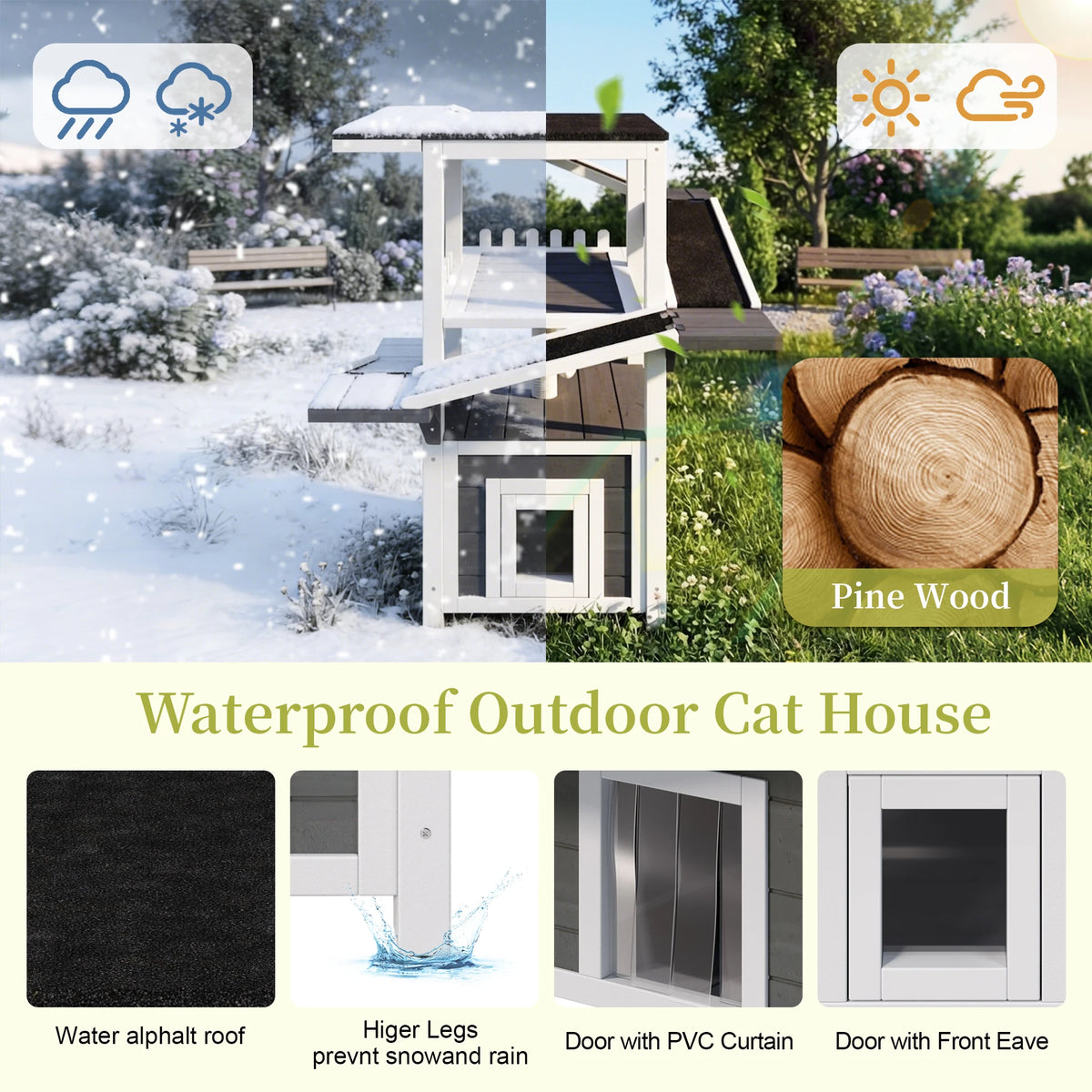 Weatherproof Outdoor Cat House Feral Shelter With Waterproof Roof